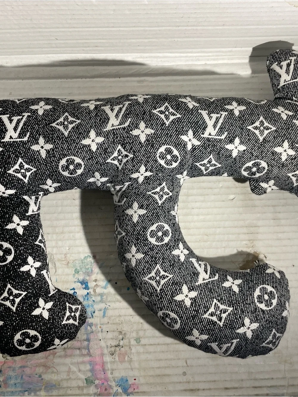 LV Black and White Monogram Plush Draco Accent Pillow